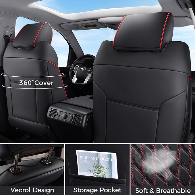 Seat Covers for Multiple Vehicles — Full Set — Black / Red