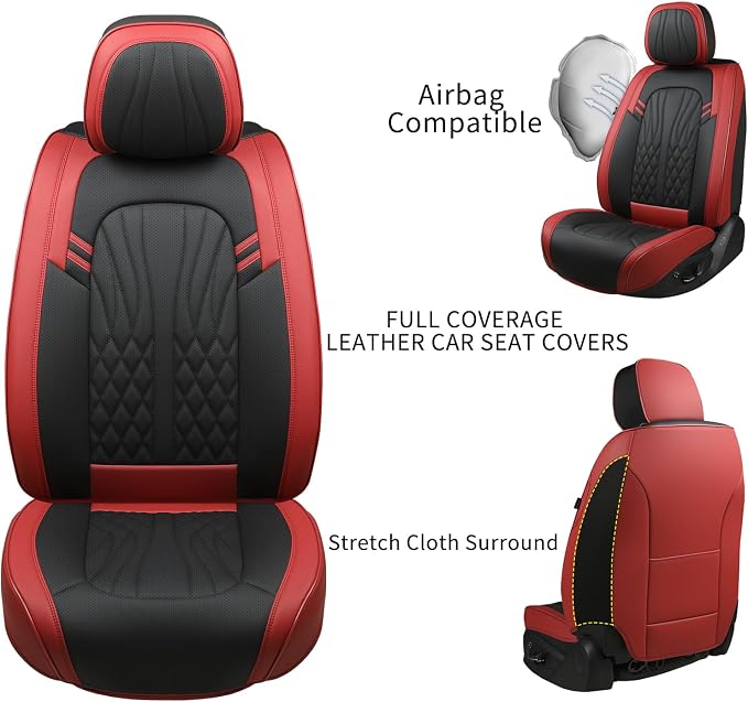 Universal Faux Leather Seat Covers — Red
