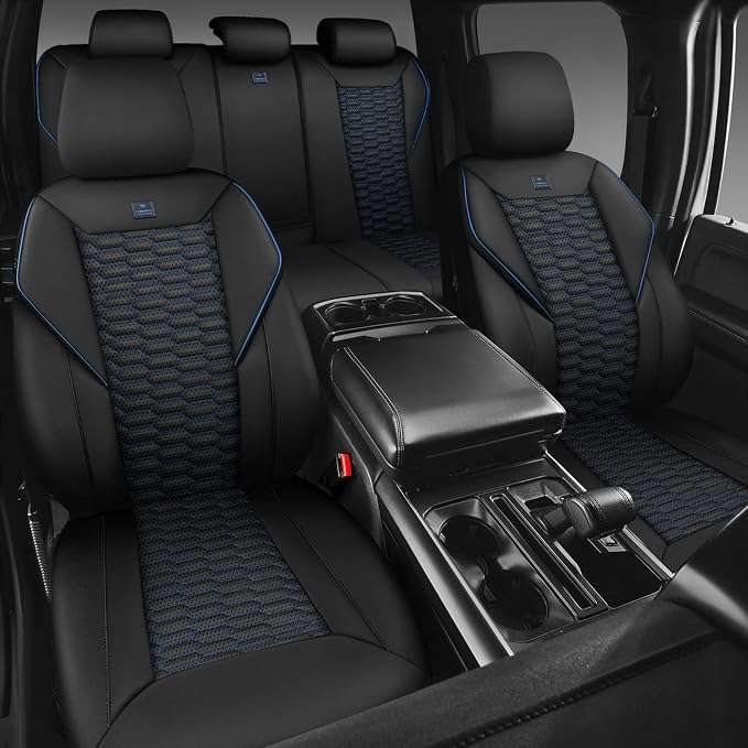 Universal Faux Leather Seat Covers — Full Set — Black / Blue