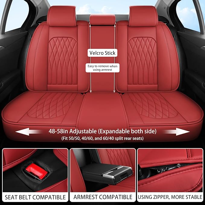 Universal Faux Leather Seat Covers — Full Set — Burgundy