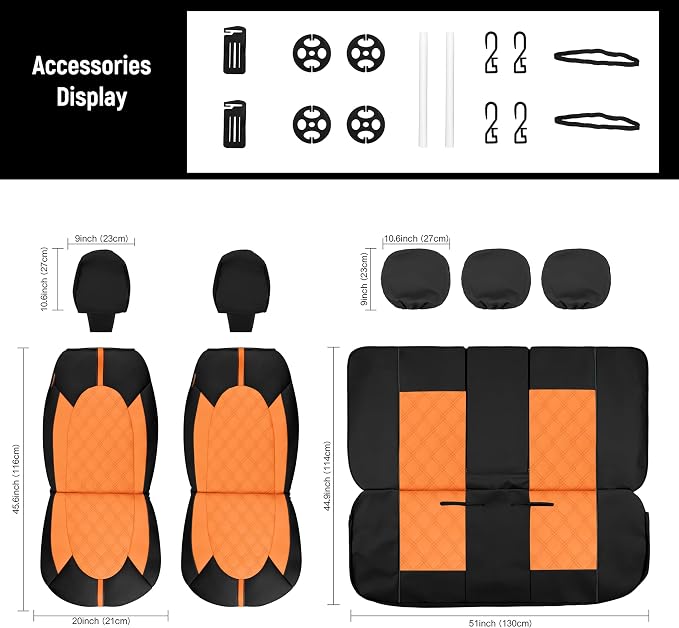 Universal Faux Leather Seat Covers — Full Set — Orange / Brown