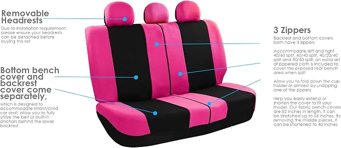 Universal Fabric Seat Covers — Full Set — Pink