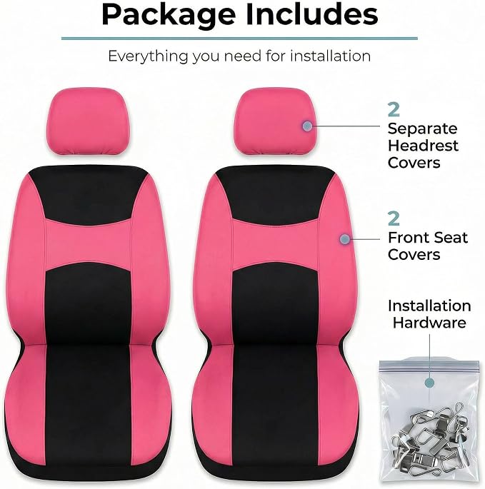 Universal Fabric Seat Covers — Front Seat — Pink