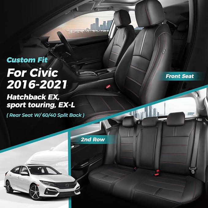 Faux Leather Seat Covers for Honda Civic — Full Set — Black / Red