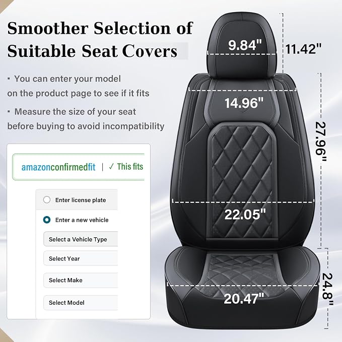Universal Faux Leather Seat Covers — Full Set — Black