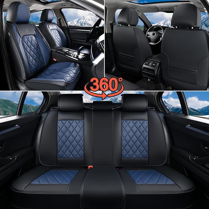 Universal Faux Leather Seat Covers — Full Set — Black / Blue