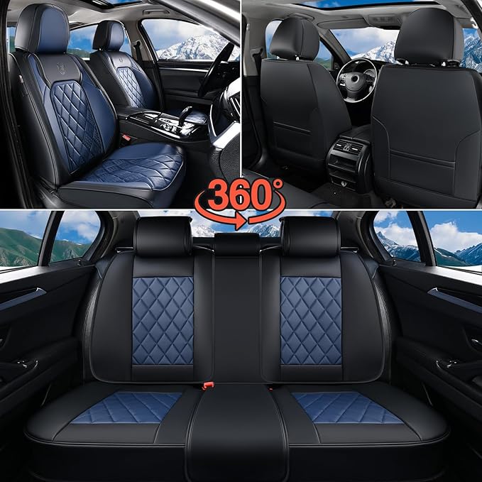 Universal Faux Leather Seat Covers — Full Set — Black / Blue