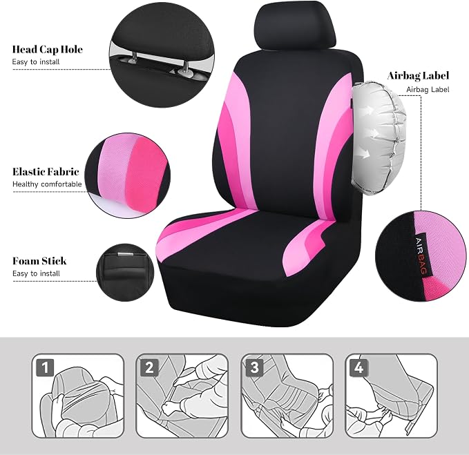 Universal Seat Covers — Front Seat — Pink / Black
