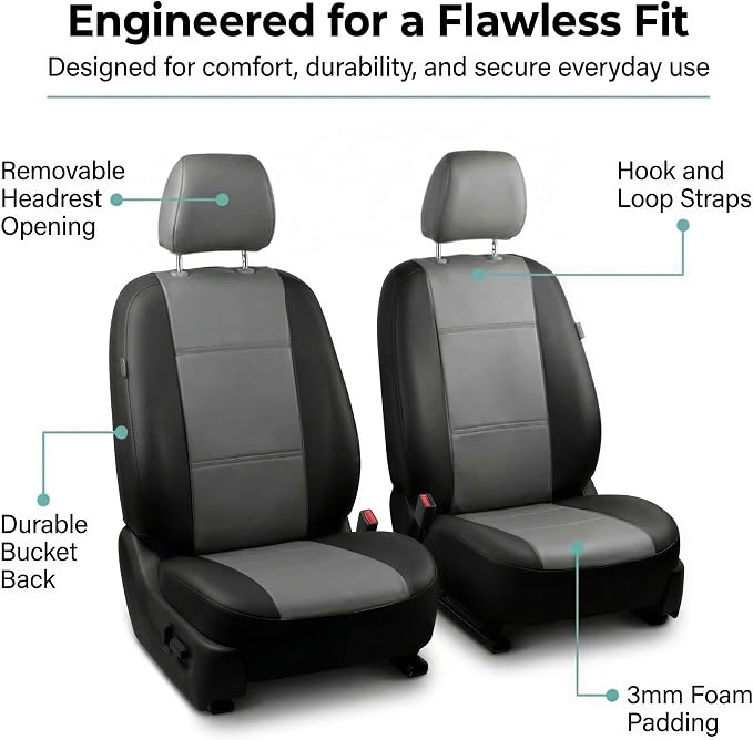 Universal Faux Leather Seat Covers — Front Seat — Black