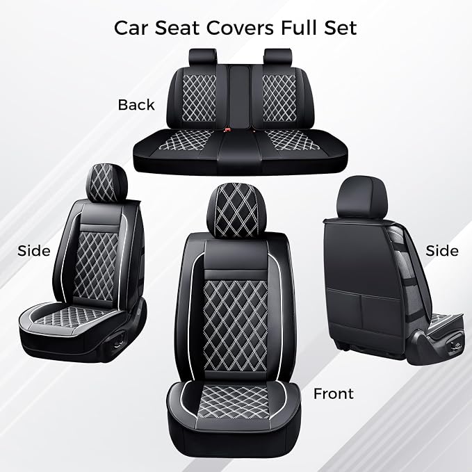 Universal Faux Leather Seat Covers — Full Set — Black / White