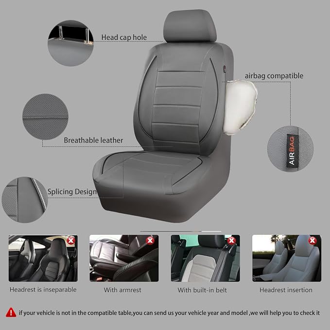 Universal Faux Leather Seat Covers — Full Set — Gray