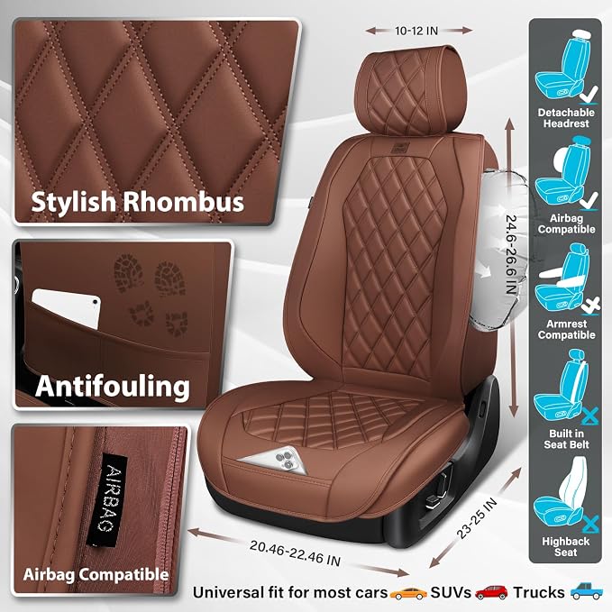 Universal Faux Leather Seat Covers — Full Set — Brown