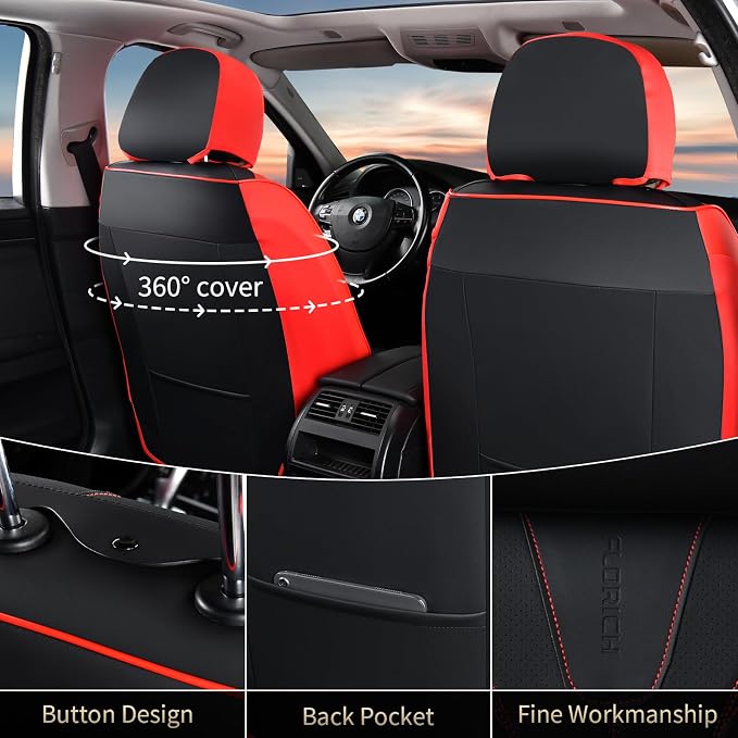 Universal Faux Leather Seat Covers — Front Seat — Black / Red
