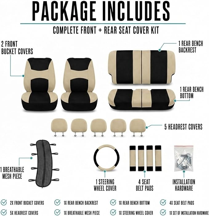 Universal Seat Covers — Beige / Black