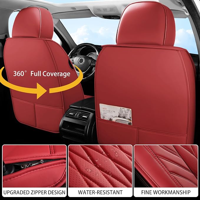 Universal Faux Leather Seat Covers — Full Set — Burgundy