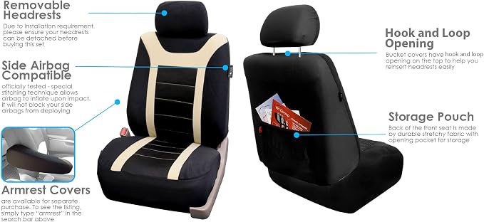 Universal Seat Covers — Front Seat — Beige / Black