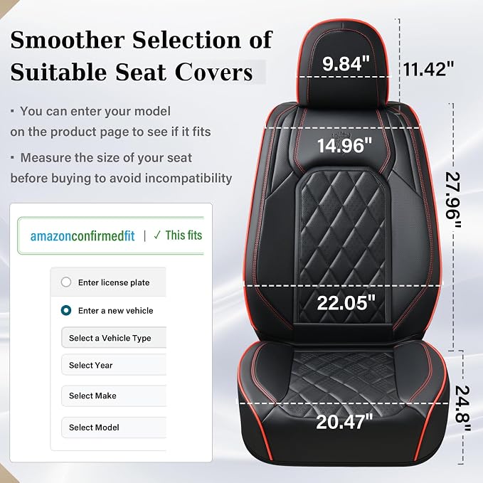 Universal Faux Leather Seat Covers — Full Set — Black / Red
