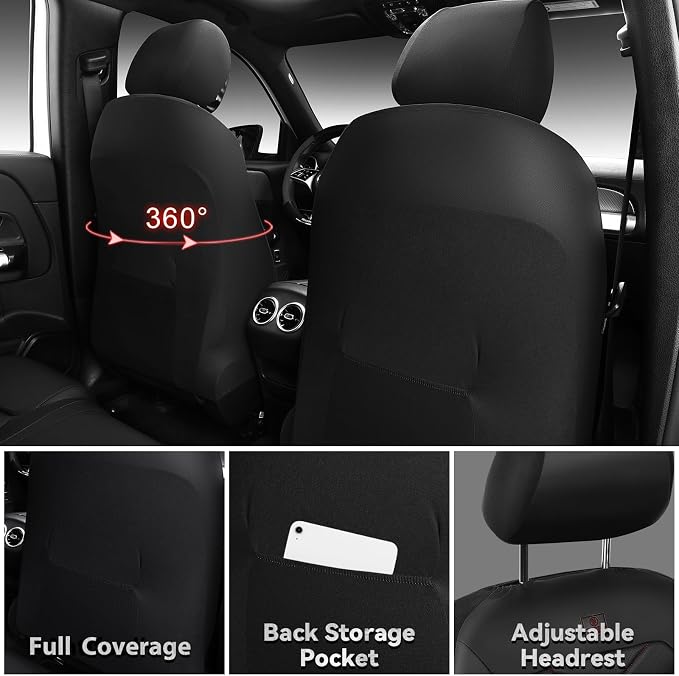 Universal Faux Leather Seat Covers — Full Set — Black / Red