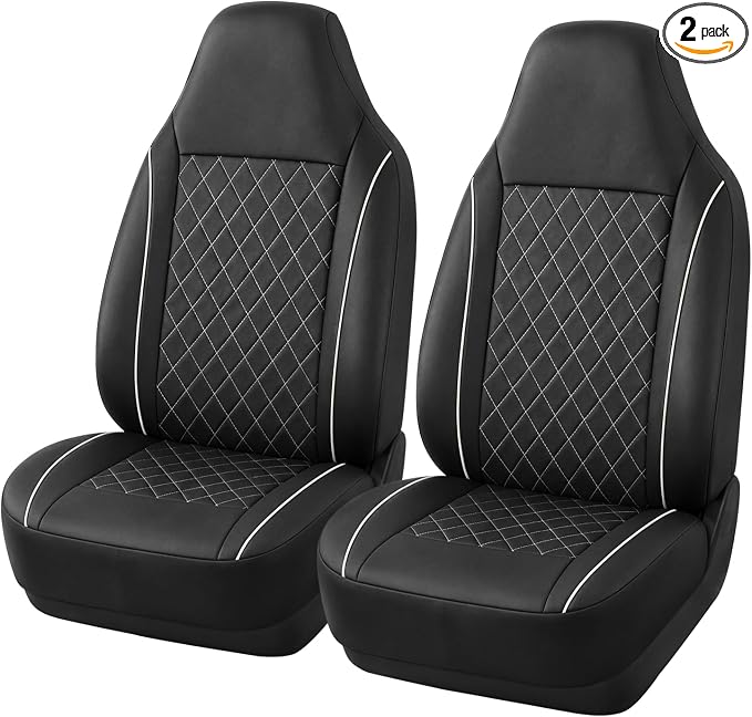 Universal Faux Leather Seat Covers — Front Seat — Black / White