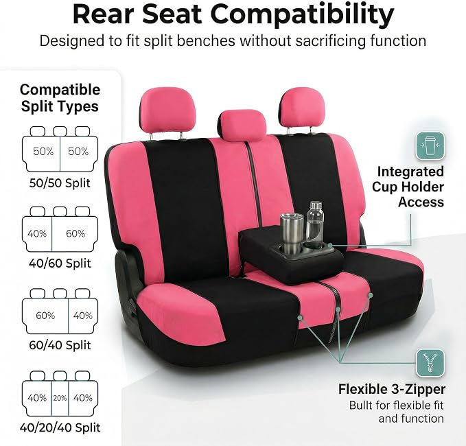 Universal Fabric Seat Covers — Pink / Black