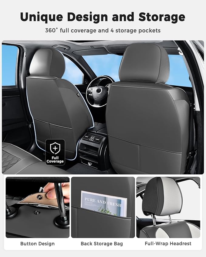 Universal Faux Leather Seat Covers — Gray / White