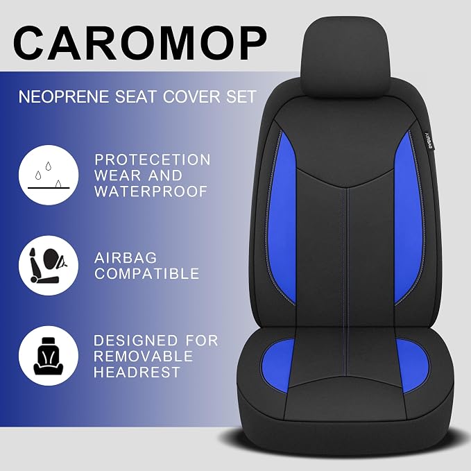 Universal Neoprene Seat Covers — Front Seat — Black / Blue