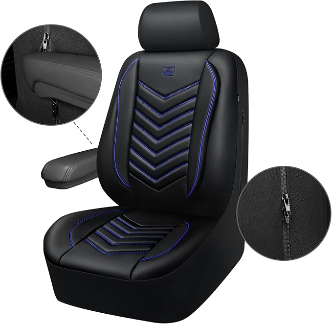 Universal Faux Leather Seat Covers — Full Set — Black / Blue