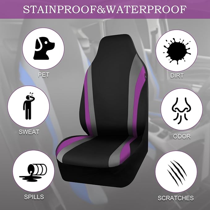 Universal Neoprene Seat Covers — Front Seat — Black / Purple