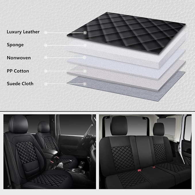Faux Leather Car Seat Covers — Full Set — Black