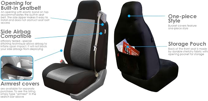 Universal Fabric Seat Covers — Front Seat — Gray