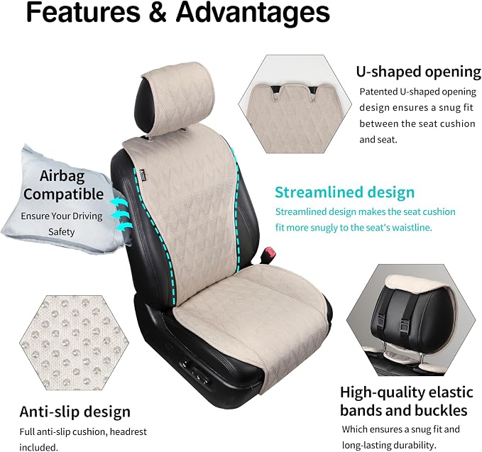 Universal Faux Leather Seat Covers — Front Seat — Beige