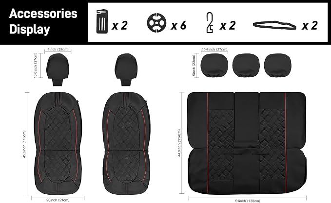 Universal Faux Leather Seat Covers — Full Set — Black / Red
