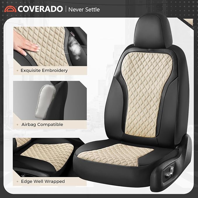 Universal Seat Covers — Front Seat — Black / Beige