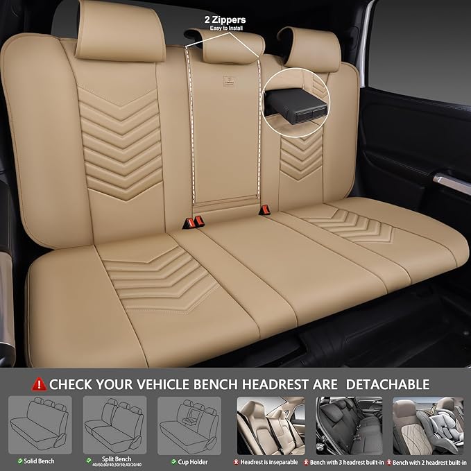 Universal Faux Leather Seat Covers — Full Set — Tan / Beige