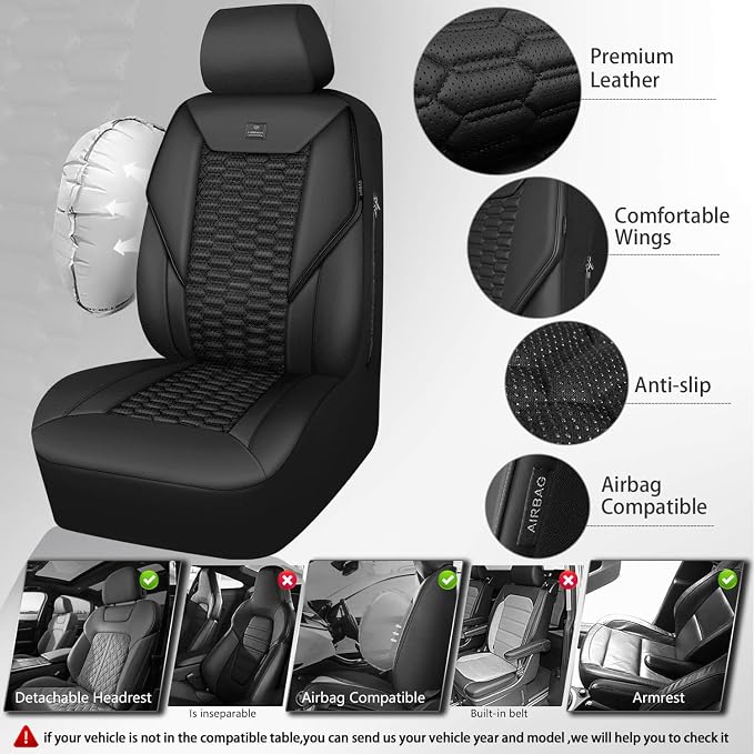 Universal Faux Leather Seat Covers — Full Set — Black