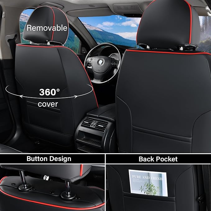 Universal Seat Covers — Full Set — Black / Red