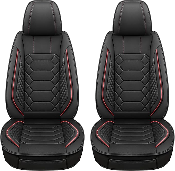Universal Faux Leather Seat Covers — Front Seat — Black / Red