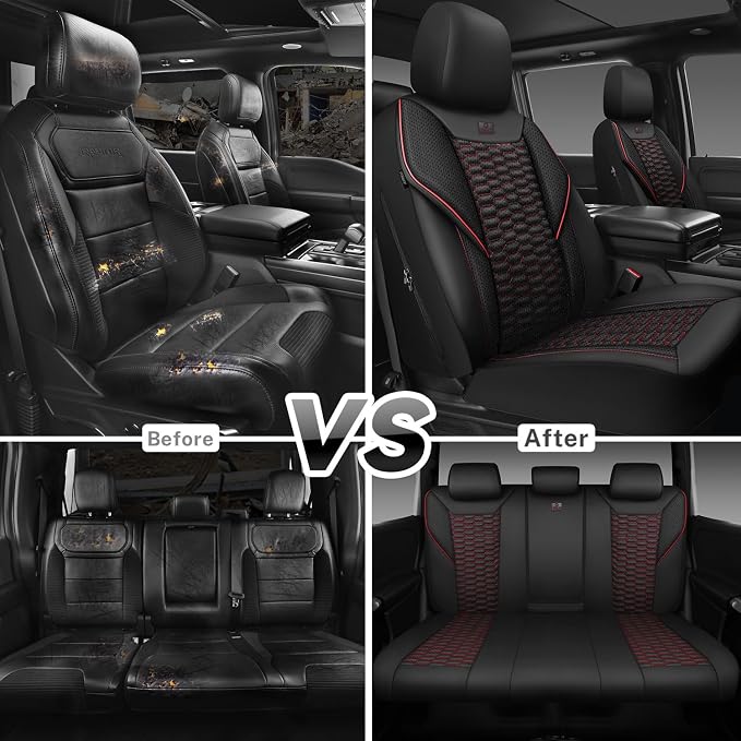 Universal Faux Leather Seat Covers — Full Set — Black / Red