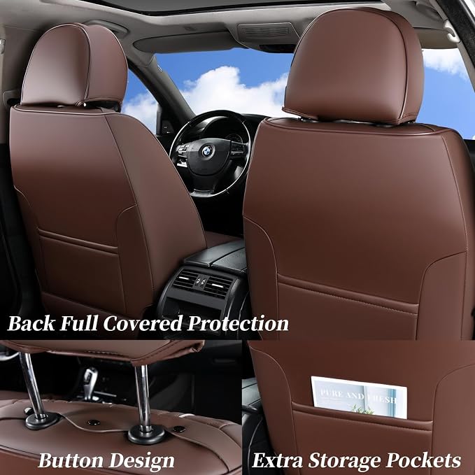 Universal Faux Leather Seat Covers — Full Set — Coffee