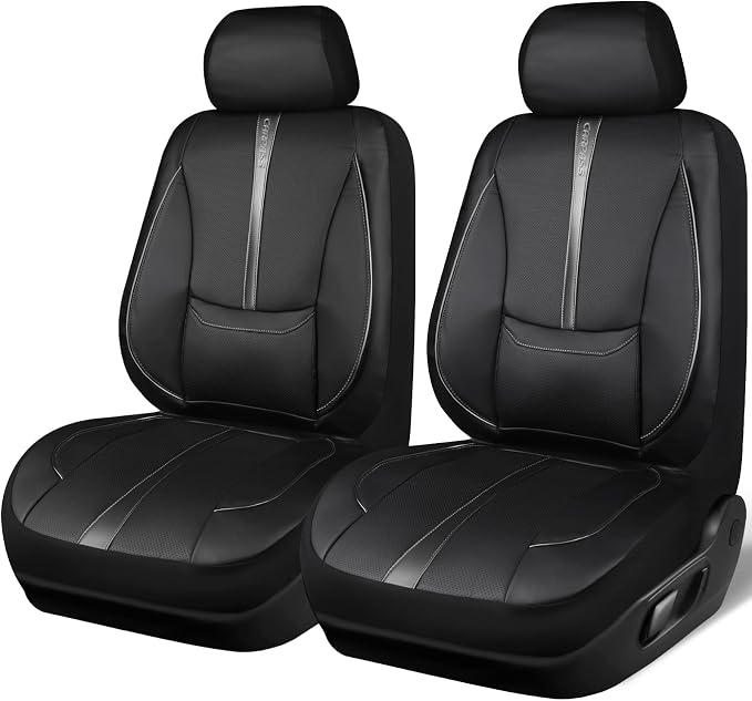 Universal Faux Leather Seat Covers — Front Seat — Gray / Black