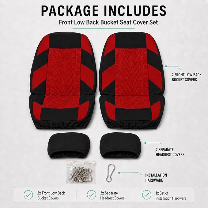 Universal Fabric Seat Covers — Full Set — Red