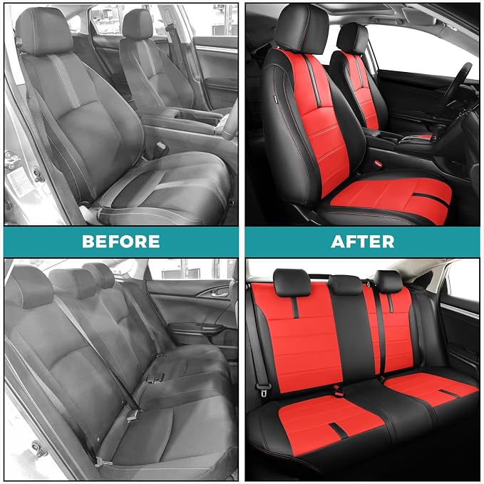 Faux Leather Seat Covers for Honda Civic — Full Set — Black / Red