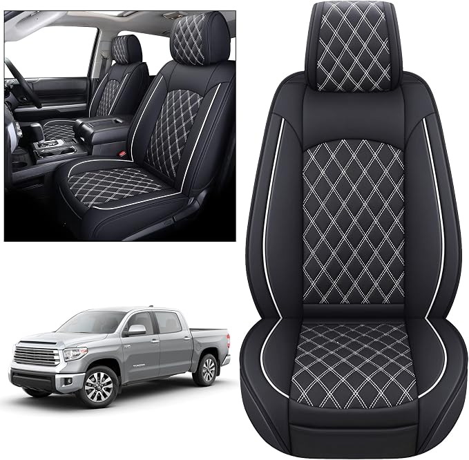 Faux Leather Seat Covers for Toyota Tundra — Front Seat — Black / White