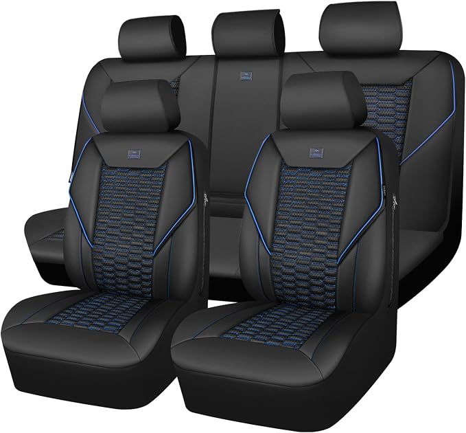 Universal Faux Leather Seat Covers — Full Set — Black / Blue