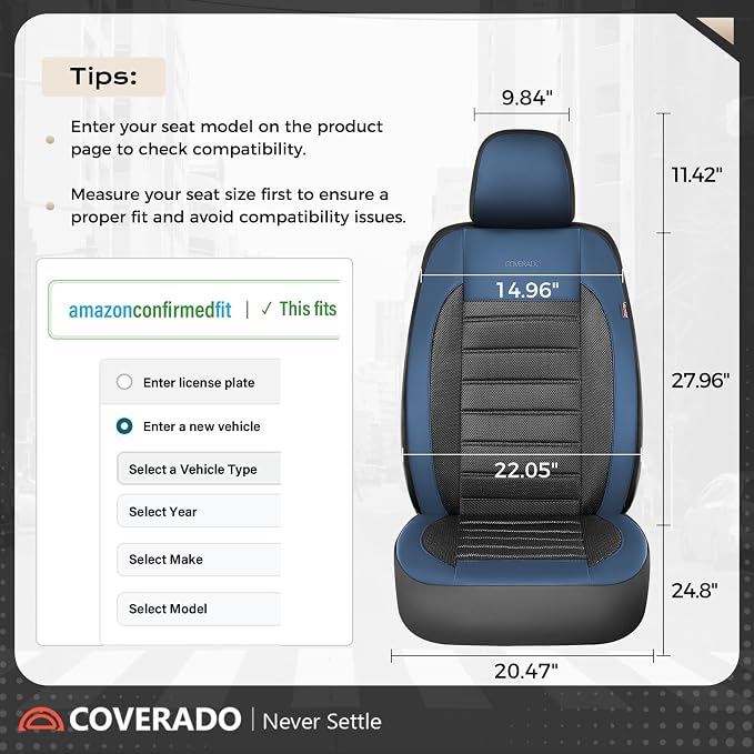 Fabric Car Seat Covers — Front Seat — Black / Blue