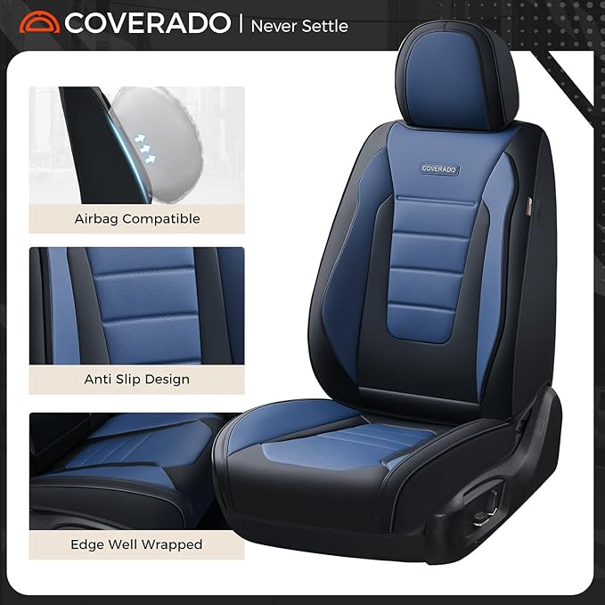 Universal Seat Covers — Full Set — Black / Blue
