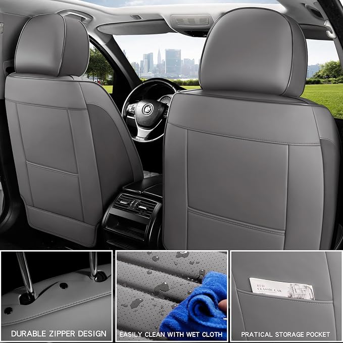 Universal Faux Leather Seat Covers — Full Set — Gray