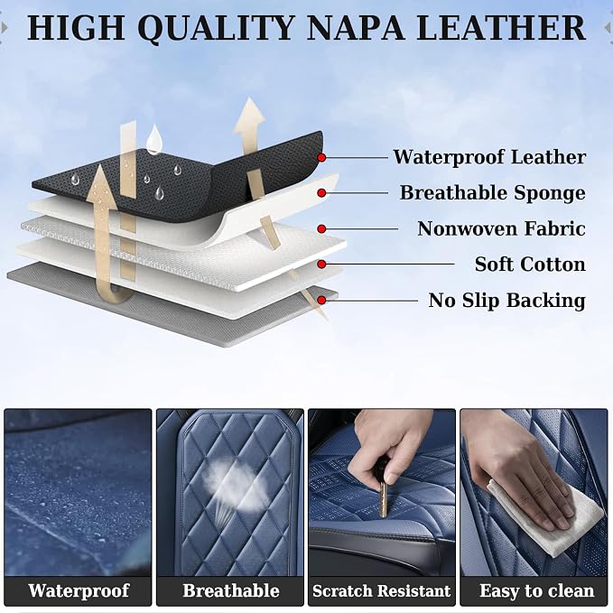 Universal Faux Leather Seat Covers — Full Set — Black / Blue