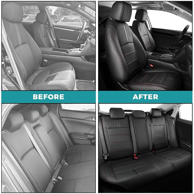 Faux Leather Seat Covers for Honda Civic — Full Set — Black / Red