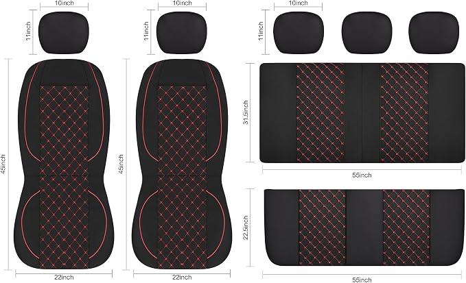 Fabric Car Seat Covers — Full Set — Black / Red